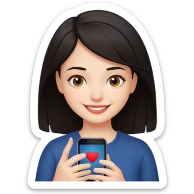 Dark-haired girl posting on instagram sticker