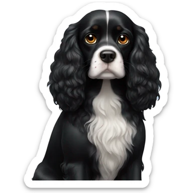 Small completely black king spaniel with black fur on his whole face and white fur on chest sticker