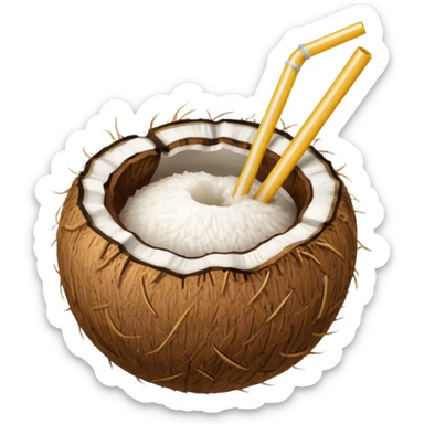 Coconut with straw sticker