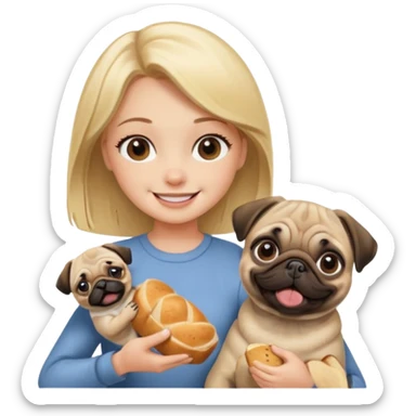 haz una chica rubia dandole comida a su perro pug sticker