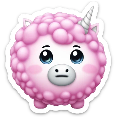 Small pink puffball that is a unicorn  sticker