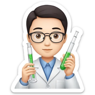 super realistic Chinese scientist holding test tube sticker
