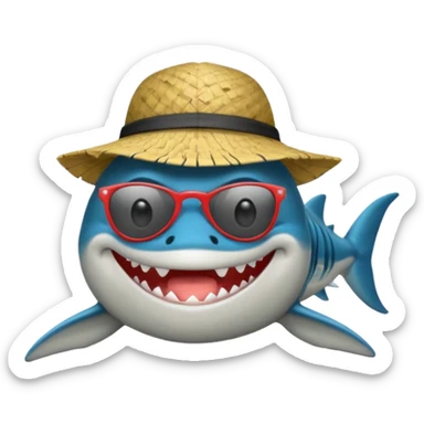 Tiburón de pie con camisa hawaiana, lentes negros, y una gorra al revés sticker