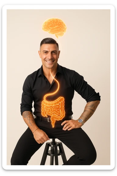 uomo con benessere alto poichè il cervello è collegato all'intestino sticker