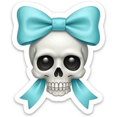 skull wearing a light aqua blue bow sticker
