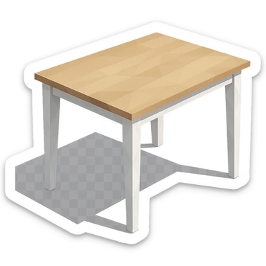rectangle kitchen table with white legs and light wood top in low-poly polygonal style sticker