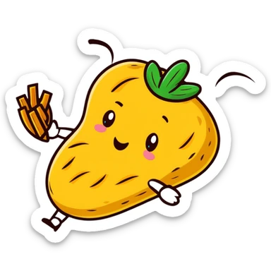 peanut character flying on a potato with fries sticker