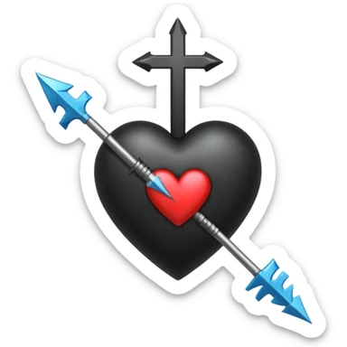 Black heart with cross arrow. Don't use red colour . Use normal Arrow which goes from one side and come out of other . Don't use fancy arrow. Make it that it goes from bottom right to come on top left. Don't use red colour  sticker