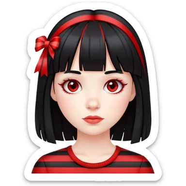 Pale girl, black hair with red striped hair and bangs sticker