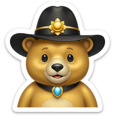Oso dorado con sombrero elegante y moño negro animatronico feliz sticker