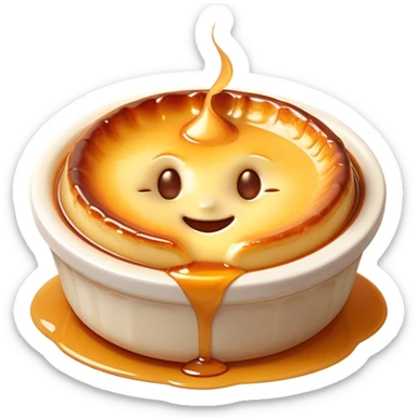 Cinematic Realistic Cr√®me Br√ªl√©e Dessert Emoji, depicted as a rich custard with a perfectly caramelized sugar top rendered with exquisite textures and warm, inviting lighting. sticker