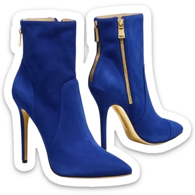 Hyper Realistic, Michael Kors royal blue suede, both pairs of stiletto ankle bootie boots, detailed gold zipper sticker