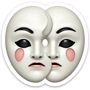 Half happy half sad solo white theater mask with hollow mouth and hollow eyes sticker