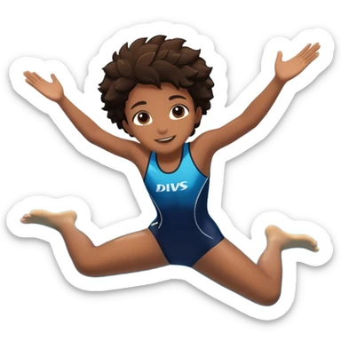 A young person leaps boldly into a sparkling pool named “Confidence,” arms wide, surrounded by skilled divers mid-air. Though less experienced, their fearless energy shines, symbolizing the courage to grow alongside greatness. sticker