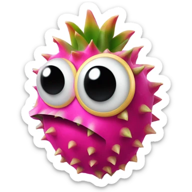 3D elegant Pitahaya with large shiny eyes 👀 one hand holds the mirror with its reflection 🪞 sticker