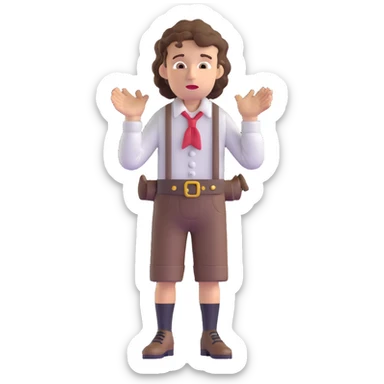 German person with brown curly hair in typical Bavarian clothing (lederhosen) shrugging and looking lost sticker