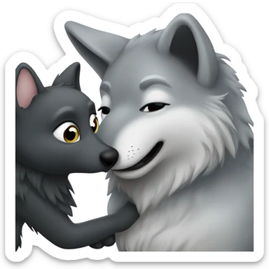 big soft grey wolf kissing a small black bunny sticker