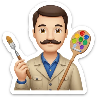 artist with a palette and a moustache sticker