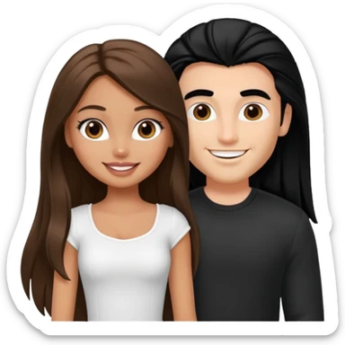 a pretty tan bratz girl with long brown hair and white bratz man with black hair sticker