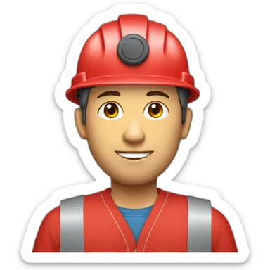 Industrial professional mechanical fitter working with a helmet and red clothing sticker