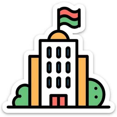 business building with Indian flag, representing nationalization of private business in India sticker