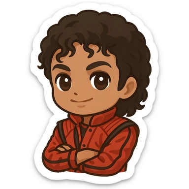 Michael Jackson with his Thriller jacket sticker