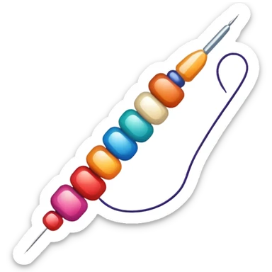 Create an icon that represents the hobby of beadwork, including colorful beads, thread, and a beading needle or tool. The design should capture the essence of beadwork with an artistic, crafty vibe. The icon should be simple yet detailed, showcasing the creativity and precision involved in beadwork. The background should be transparent. sticker