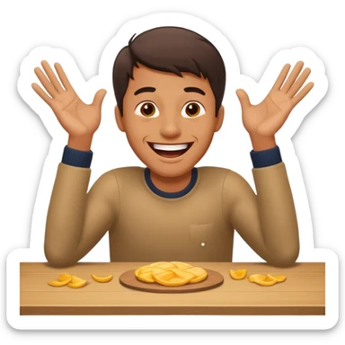 A man is laughing and banging with both hands on the table in front of him sticker