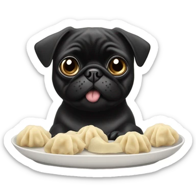 Black pug eating Chinese food dumplings  sticker