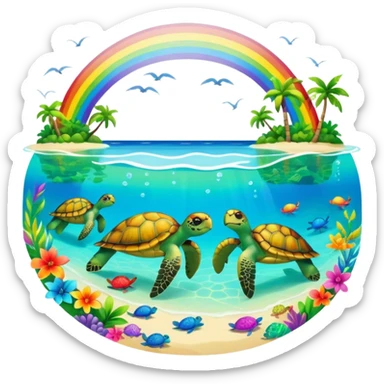 Rainbow on a paradise island with turtles  sticker