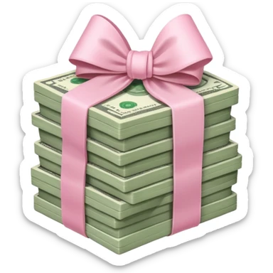 stack of money with light pink bow around it sticker