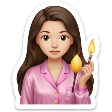 Brunette long hair lady in her light pink silk pijamas sticker