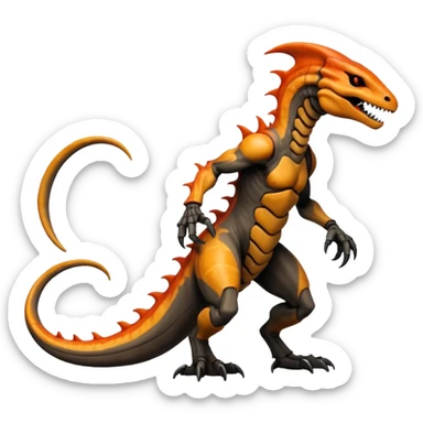 Marowak-Salandit-Xenomorph-hybrid-fantasy-creature (full body) with colored scale pattern markings sticker