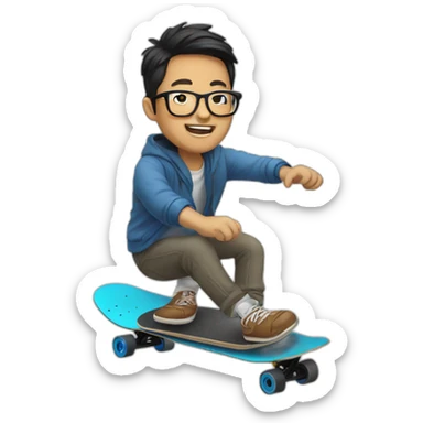 Asian guy with glasses riding electric skateboard sticker