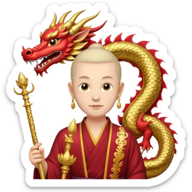 man with asian dragon head, scepter, buddhism, lotus sticker