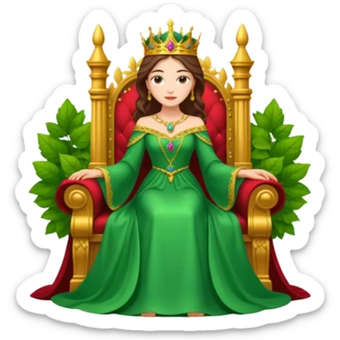 The Empress tarot card emoji inspired by Rider Waite Smith deck, regal woman on throne, surrounded by nature, concise and colorful sticker
