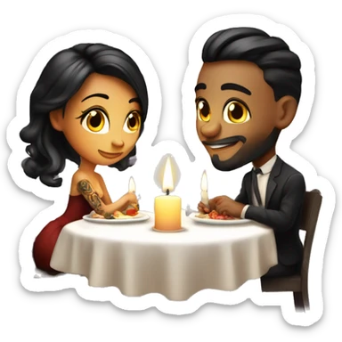 romantic candle light dinner for beautiful tattooed couple sticker