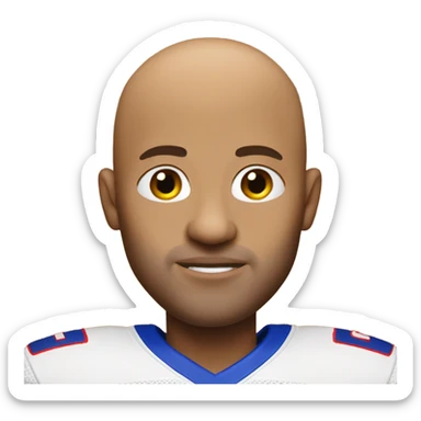 Bald guy with big ears wearing bills jersey sticker