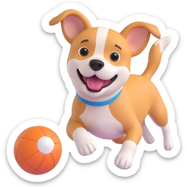 dog chasing ball in forrest, close up pose sticker