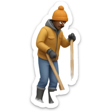 A man clearing snow in a warm country sticker