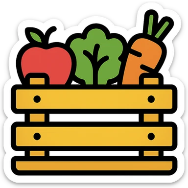 colored icon of a crate with produce representing goods sticker