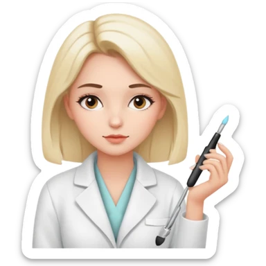 girl cosmetologist, thoughtful expression, soft colors, beauty clinic vibe thinking pose sticker
