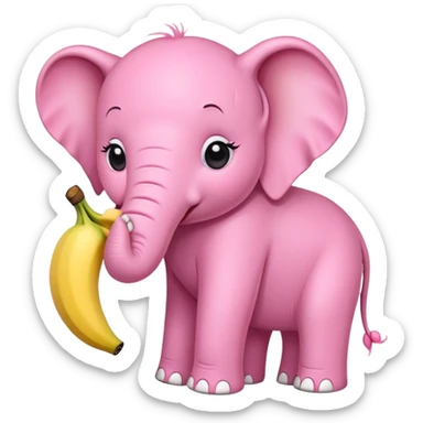 Make a sticker of a pink elephant eating a banana. sticker