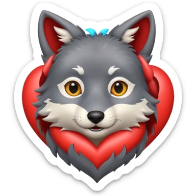 cute dark grey wolf inside heart sticker