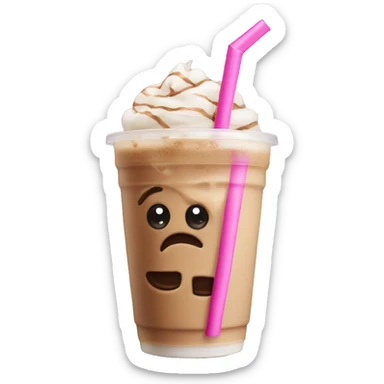 Iced latte with pink straw sticker