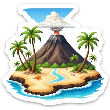 Tropical Hawaiian island with palm trees, volcano, and beach sticker