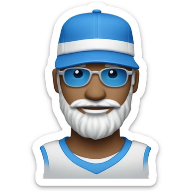 Homme de couleur blanche avec une petite barbe naissante portant des lunettes bleues , une casquette bleu , un survêtement Jordan bleu et des baskets bleues  sticker