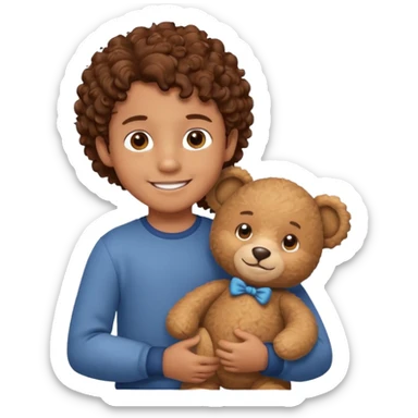 curly hair boy with bear  sticker