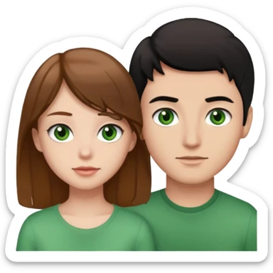 A boyfriend with light brown hair and green eyes next to his girlfriend with black eyes and black hair sticker