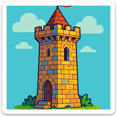 a tall medieval stone tower, detailed, vibrant cartoon style sticker